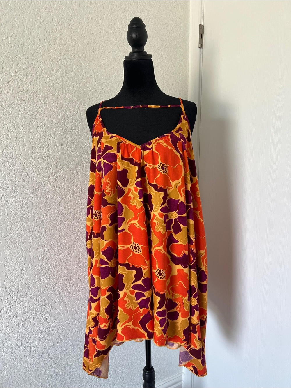 Arizona Jean Company Orange Red Purple Floral Swim Coverup
